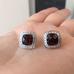 Solid 14k Garnet and Diamond halo stud earrings